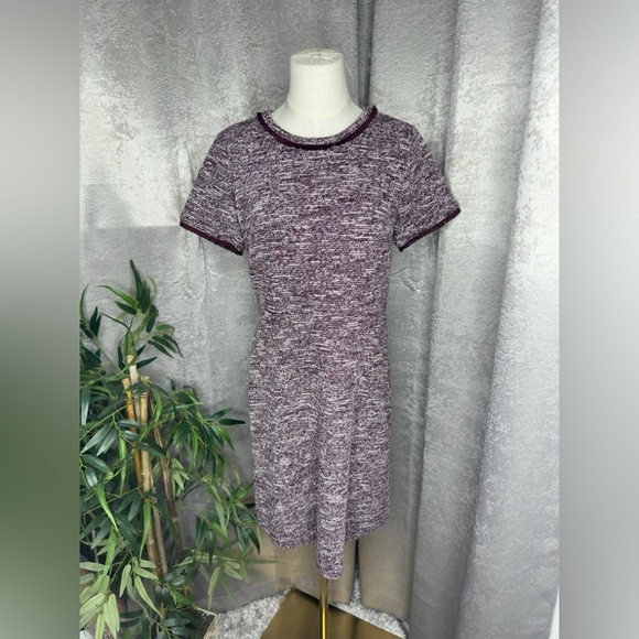 LOFT Dresses & Skirts - NWT LOFT Women’s Short Sleeve Fringe Trim Tweed A-Line Dress Purple Sz 8